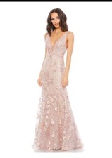 Mac Duggal 67481 Floral Embellished Sleeveless Plunge Neck Gown Rose Pink Sz 14