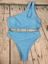 Womens Bikini Set Cutout One Shoulder High Waist Two Piece Swimsuit Blue M