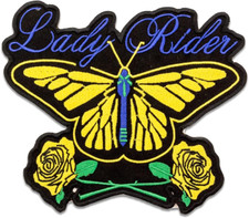 Lady Rider Butterfly Roses round Center Back Patch for Biker Vest