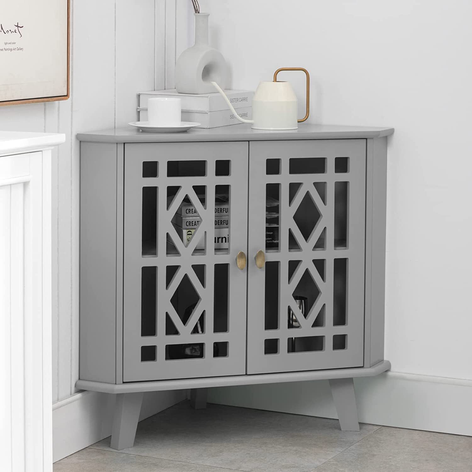 Corner Sideboard Storage Cabinet Floor Shelves Living Room Bathroom