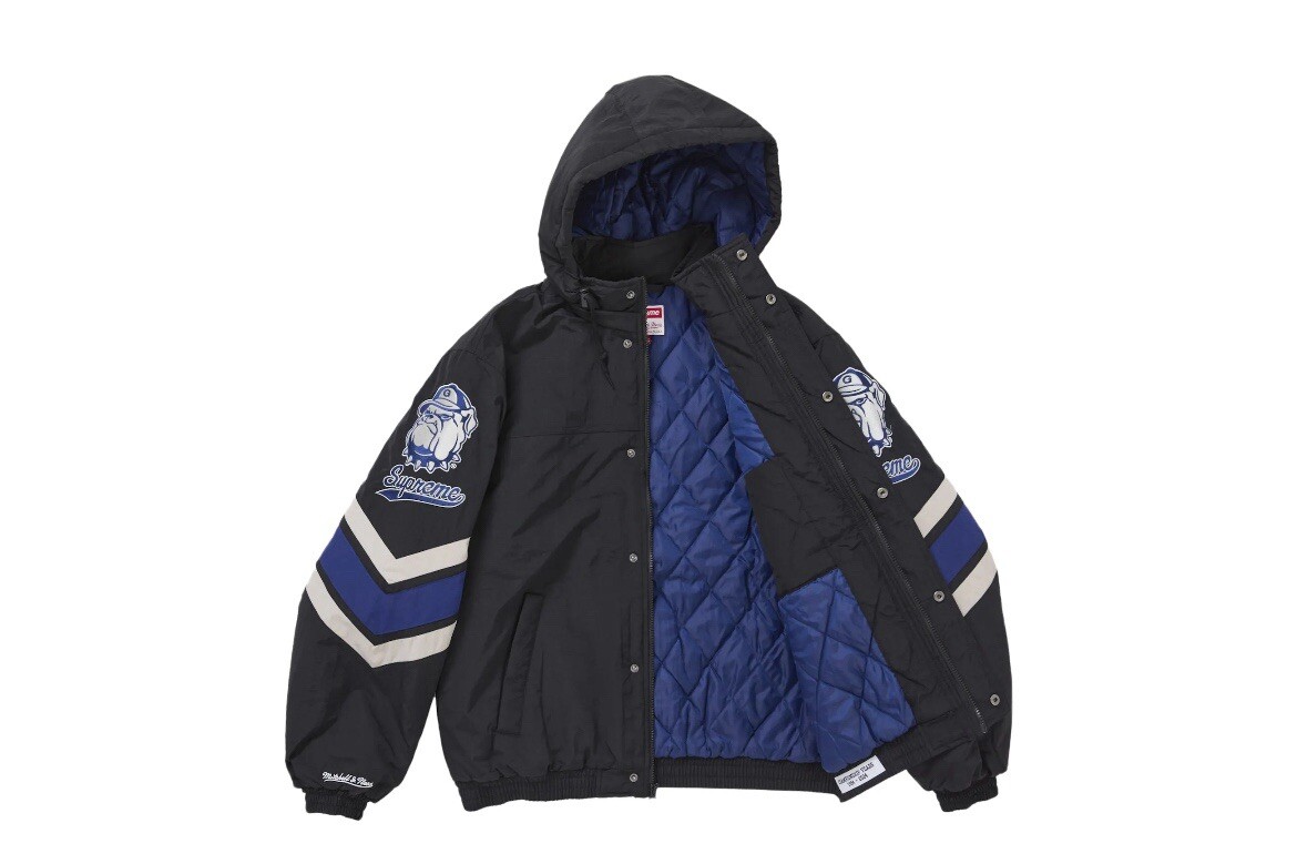 Supreme Mitchell & Ness NCAA Hooded Stadium Jacket Black Supreme Mitchell & Ness NCAA Hooded Stadium Jacket Black