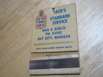 Vintage Jack's Standard Service Ohio & Euclid TW 5-9242 Bay City MICH Matchcover