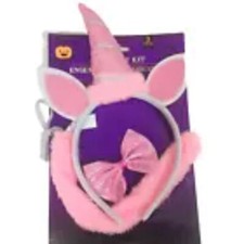 Girl's Size Pink Unicorn Halloween Accessory Kit Headband Tail Bow Dress Up