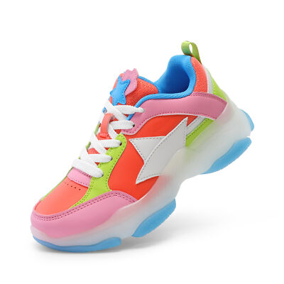 Girls Fashion Sneakers Lace Up Lightweight Jelly Sole Breathable Tennis Shoes