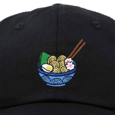 Embroidered Ramen Noodle Navy Blue Baseball Cap Hat Noodles Hat, Unisex Embroidered Hat for Foodies, Weird Hat  main image 4