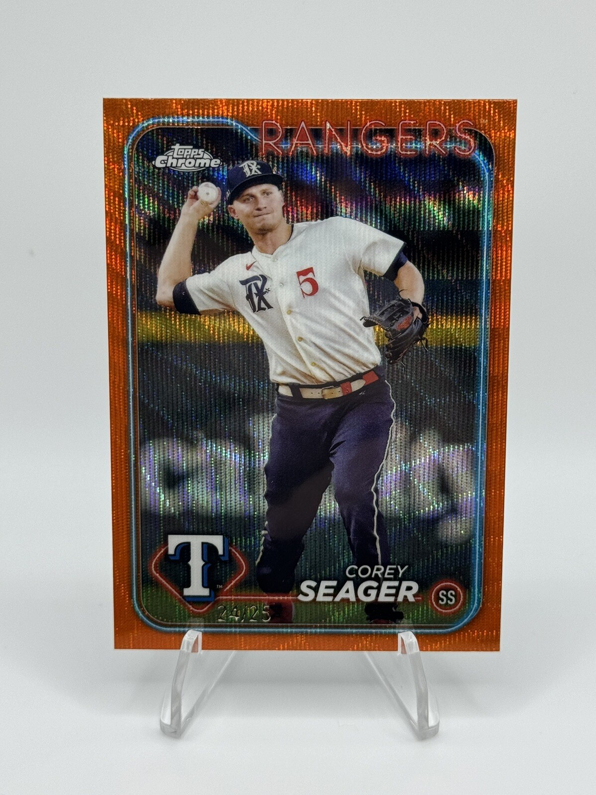 2024 Topps Chrome Corey Seager #100 Orange Wave Refractor SSP #’d 24/25 RARE