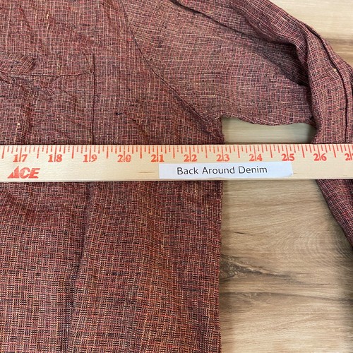 FLAX Shirt Mens Small Relaxed 100% Linen Button Up Rust Orange Long Sleeve - Picture 7 of 8