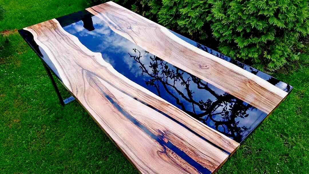 Black Epoxy Wood River Table - Modern Handmade Resin Art Furniture-image