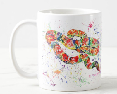 Schlange Haustier Tiere Aquarell Kunst farbig Becher Tasse