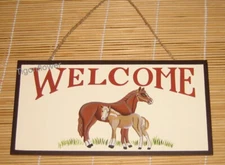 Wood Sign Plaque Decor Country WELCOME HORSES Farmhouse Barn