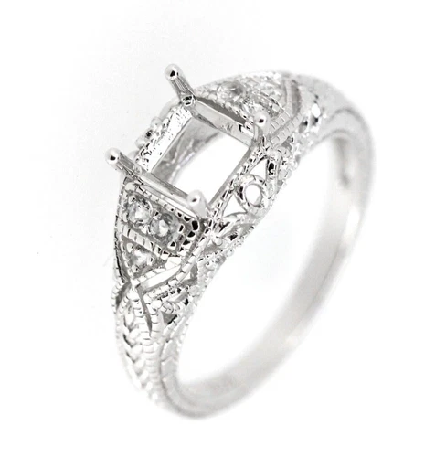 Art Deco Style 925 Sterling Silver Cushion 6x6mm Semi Mount Setting Ring - Imagen 1 de 3