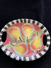Handmade Ceramic Serving Tray w/ Handles Pears On Salsa” Design 12”x10”