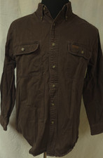 Carhartt Mens M Long Sleeve Heavy Twill Work Dark Brown Canvas Shirt S09-DKB