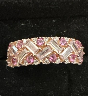 Simulated Diamond/ Pink Sapphire Wedding Ring 14K Yellow Gold Plated Eternity