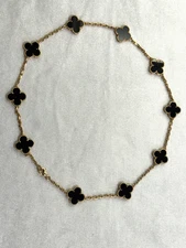 Van Cleef&Arpels vintage Alhambra 18k Yellow Gold Black Onyx 10 Charm Necklace 