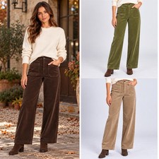 M&S Womens Wide Leg Trousers Corduroy High Waist Stretch UK 6-24 4 Lengths