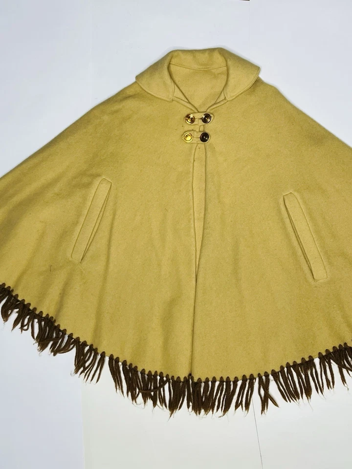 Vintage 1960s Handmade Mustard Yellow Felted Wool Poncho Women's Coat Cape - Image 2 of 4