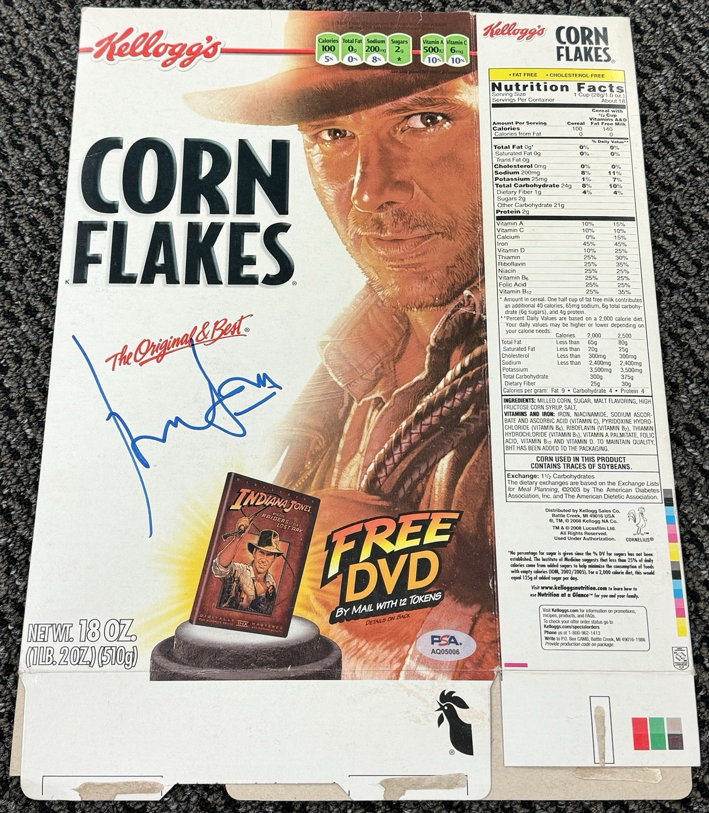 Harrison Ford Indiana Jones Signed Autograph Corn Flakes Cereal Box PSA/DNA LOA