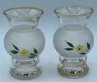 Vintage Bartlett Collins Small Bud Vases Frosted Yellow Flower & Gold Striping