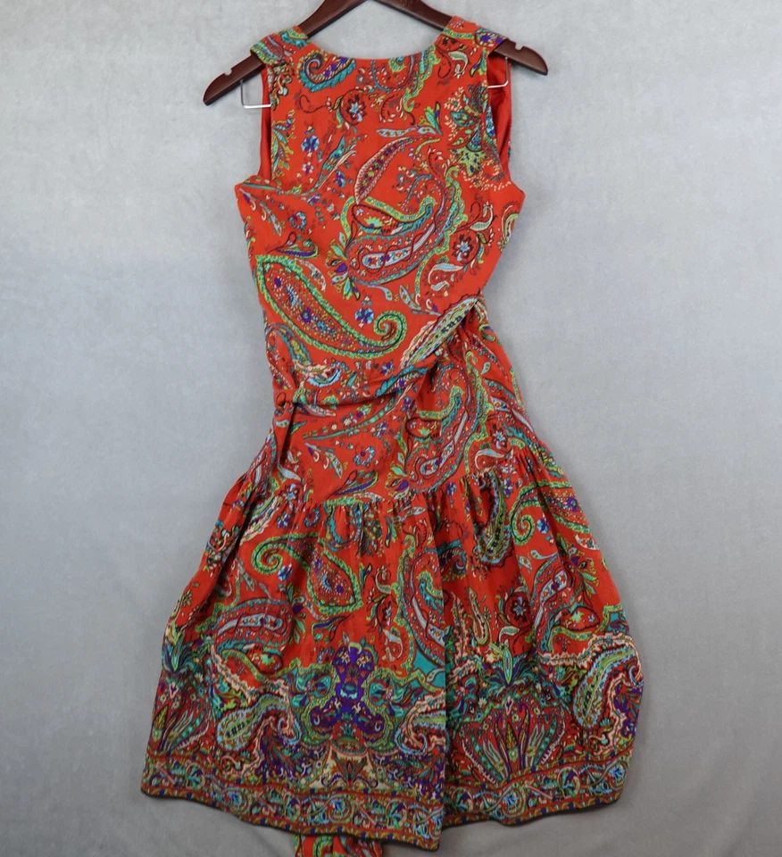 Ralph Lauren Dress Women Paisley Red Floral Wrap Size 6 - Image 4 of 4