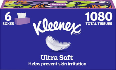 Kleenex Ultra Soft Facial Tissues 6 Boxes 1080 Total Tissues 180 per Box