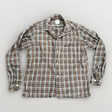 Vtg 50s 60s Plaid Loop Collar Shirt Classic Casuals Brown M Rockabilly Retro