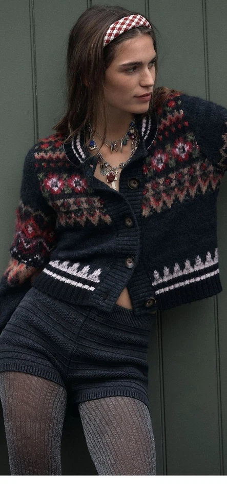 FREE PEOPLE Cardigan Millie Printed Cardigan Grey Combo Size XS BNWT RRP £188 - Image 2 of 4