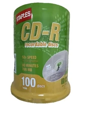 Staples CD-R 100 Disc Spindle 700MB 80 Minute 52x Recordable New Sealed