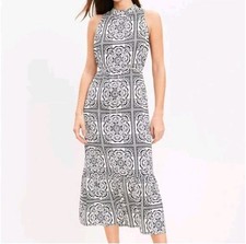 LOFT Black/White Floral Mosaic Summer Maxi Dress Size XS Modest