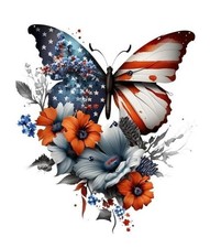 American Butterfly with Flowers Vinyl Sticker 5 Inches USA Flag for Vehicles