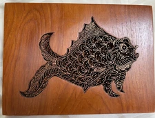 Vintage Copper Batik Tjap/Chop/Cap of Fish in Teak Indonesian Handcrafted