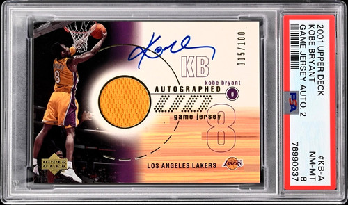 2001-02 Upper Deck KOBE BRYANT #KB-A Game Worn Jersey Patch Auto 2 #15/100 PSA 8