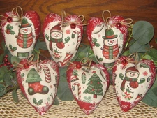 Country Christmas 6 Snowmen Tree Cane Hearts Ornaments Wreath Accents Handmade