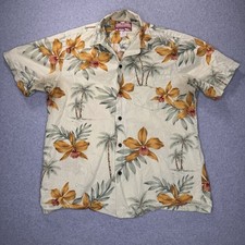 VTG RJC Hawaiian Aloha Shirt Men's M Floral Palm Trees Green Orange Made in USA