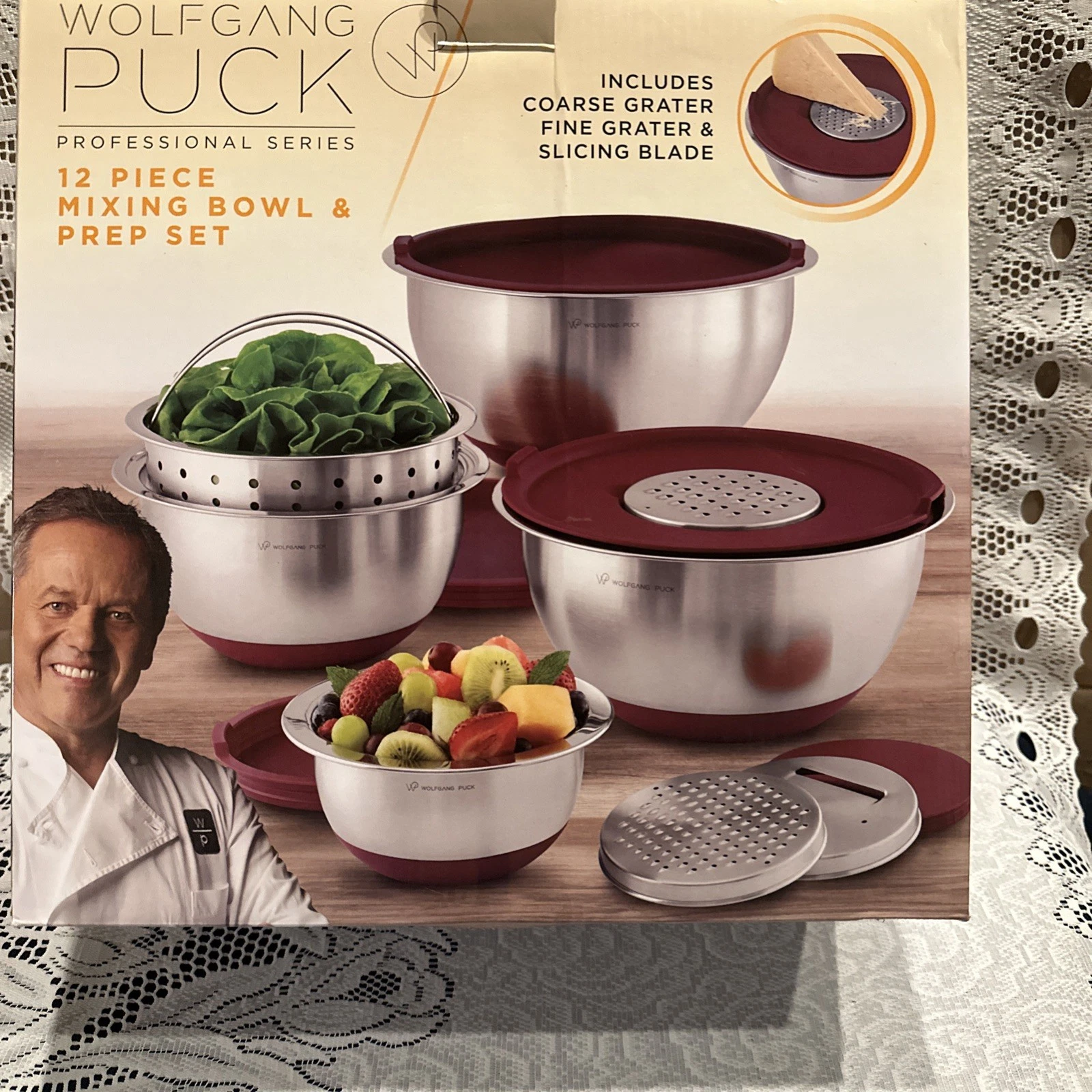 WOLFGANG PUCK 12 PIECE MIXING BOWL & PREP SET: Red lids: *NEW*