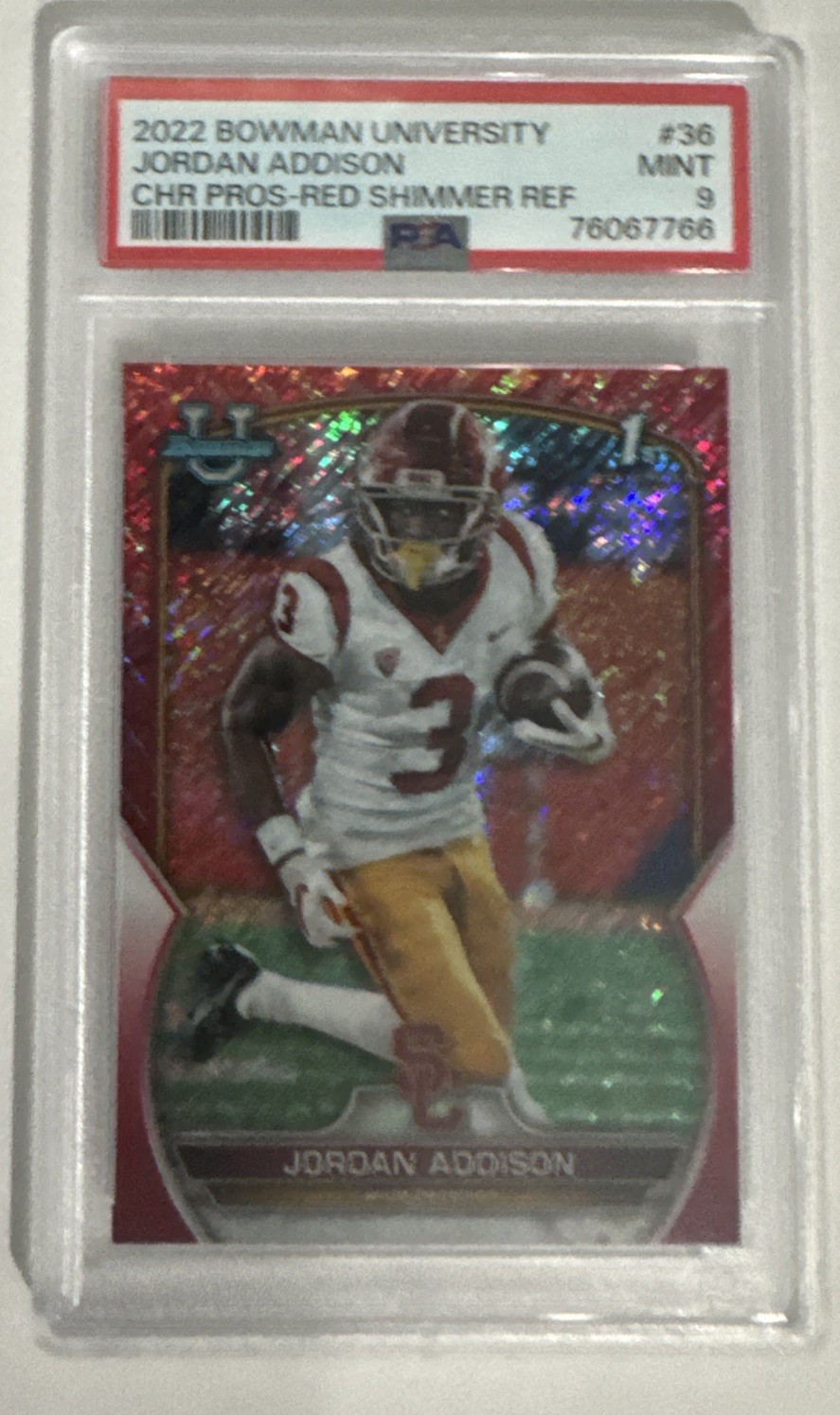 2022 Bowman University Chrome - Jordan Addison #36 Red Shimmer Refractor /10 RC