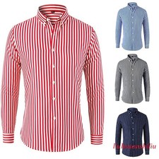 Men's Dress Shirts Long Sleeves Formal Business Striped Casual Slim Shirts Tops