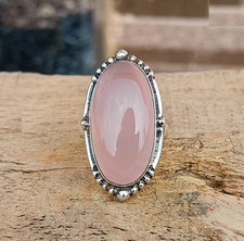 Handmade Natural Rose Quartz Ring: 925 Sterling Silver Ring All Size R340