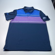 Adidas Polo Shirt Mens Extra Large XL Blue Striped Lightweight Stretch Golf