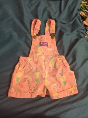 VTG Oshkosh B'gosh Shortalls Pink Fruit Print Vestbak USA Union