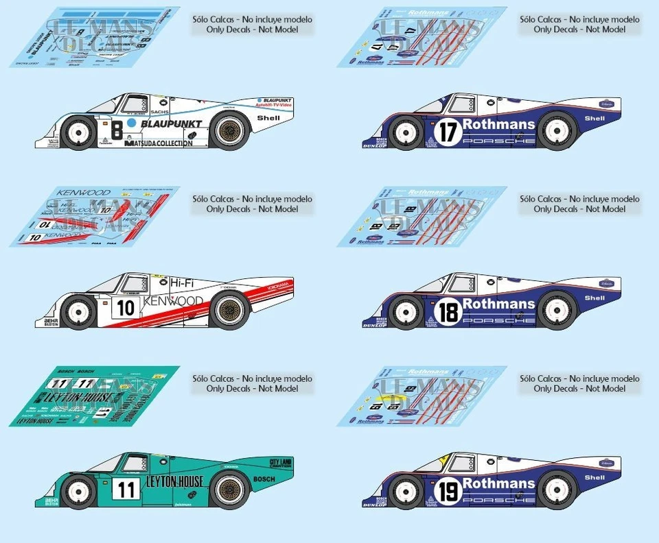 DÉCALCOMANIES LE MANS Decals Porsche 962C Le Mans 1987 1:32 1:43 1:24 1:18 962 autocollants à fente