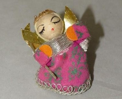 Vintage Spun Cotton ANGEL Fairy Pixie Pink Felt Christmas Ornament RARE JAPAN