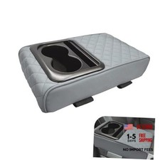 Car Center Console Armrest Cover, Multifunctional Memory Foam Leather Gray