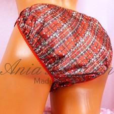 Sissy Satin Panties for MEN Christmas Red Plaid Tartan Soft shiny String Bikini