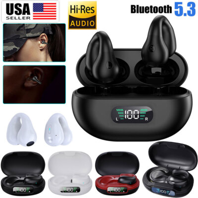 Ear Clip Bone Conduction Earbuds Wireless Bluetooth 5.3 Stereo Earphone Headset