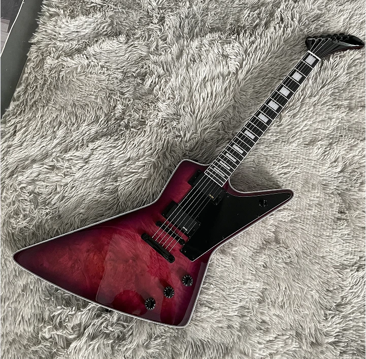 Electric Guitar Explore Purple Burl Maple Top Mahogany Body Bone Nut HH Pickups - Image 4 of 4