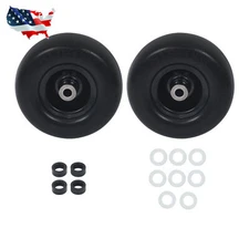 2 Pack 9x3.50-4'' Flat Free Lawnmower Tire & Wheel Assemblies PU Solid Tire