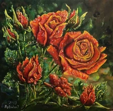 ORIGINAL OIL PAINTING Floral canvas wall decor ROSES REALISM art 16*16"