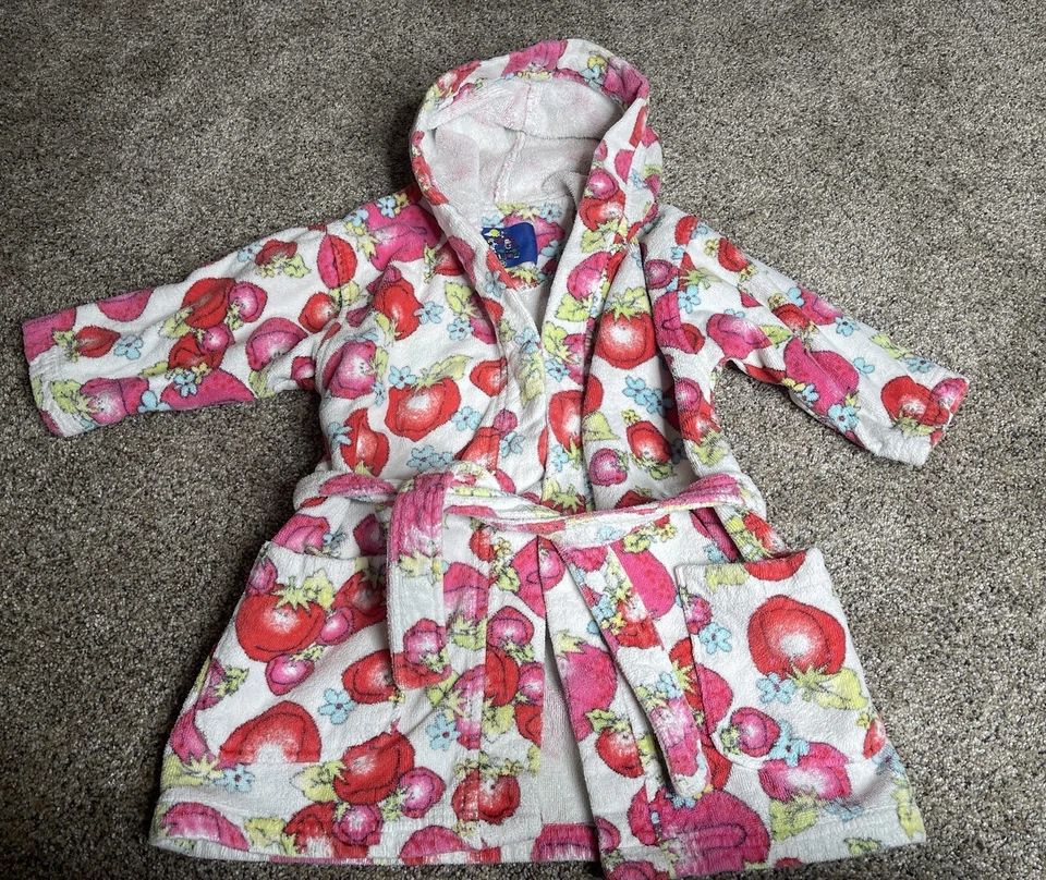 Bata Fresa Kawaii Rosa Algodón Talla Mediana Cinturón Albornoz Niños Hecha en Pavo Foto 2 de 4