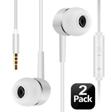 [Blanco - Paquete de 2] para Auriculares Samsung Auriculares con Control de Volumen con Micrófono